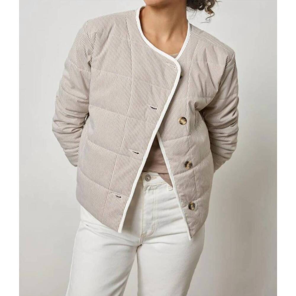 NEW LILLA P striped collarless jacket in earth stripe